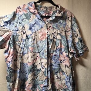 Alfred Dunner Women's Floral Button Down Shirt - Blue, Pink, Cream